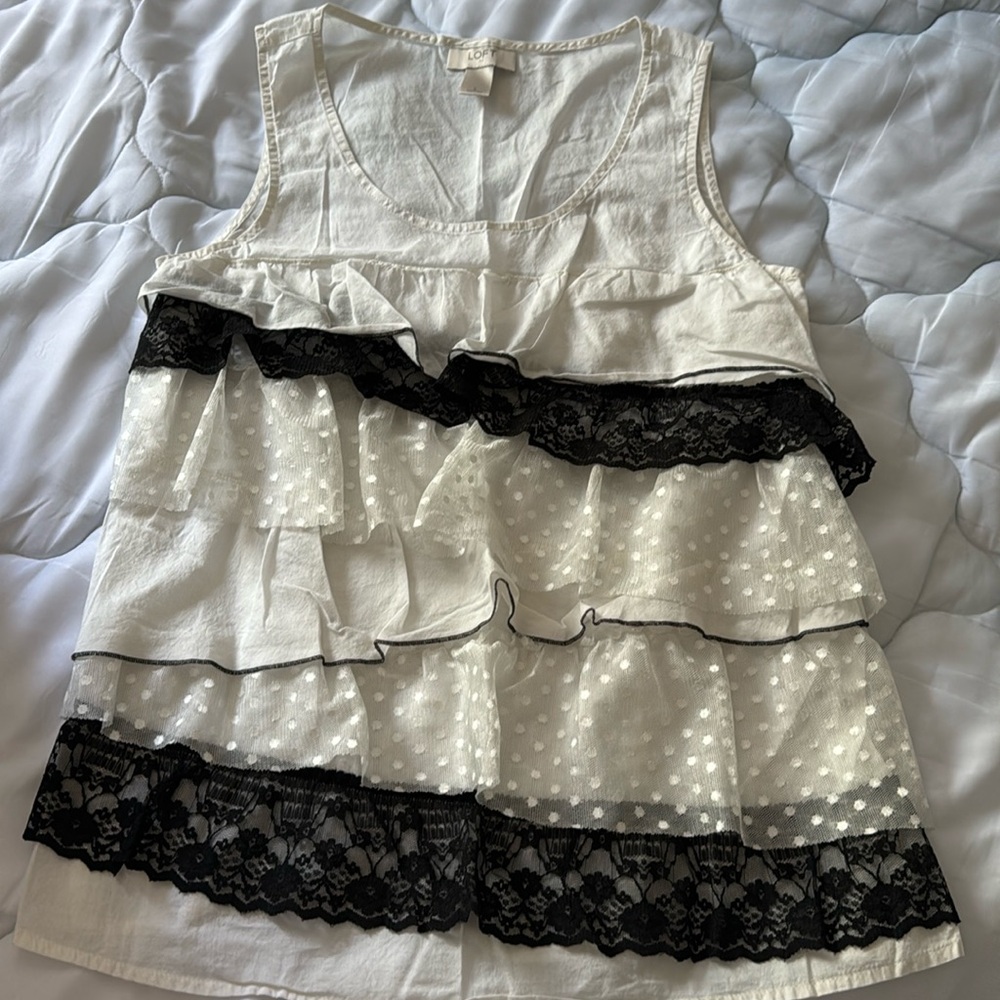 Loft Mixed Lace Tulle Media Tank